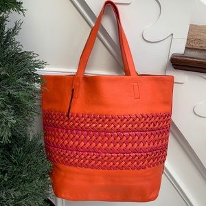 DKNY Orange/Pink Woven Tote Bag